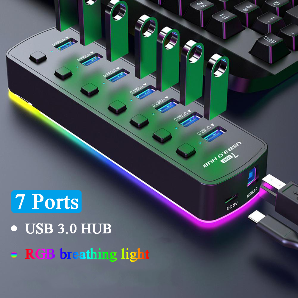 RGB USB 3.0 Hub 7 منافذ محول م - مراجعة Esports Gaming Splitter وسعره